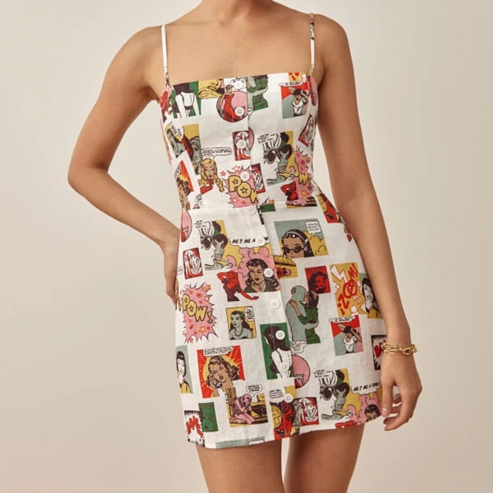 Reformation Huckleberry Comic Mini Dress